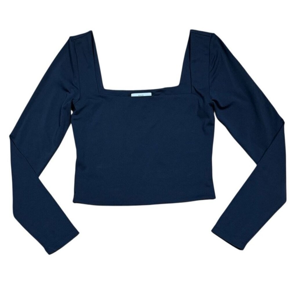 Babaton Sz M Top Contour Square neck Blue Long Sleeve Crop Classic Minimalist